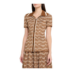 ALEMAIS Brown & White Stefanie Knit Button Down Shirt, Size 6